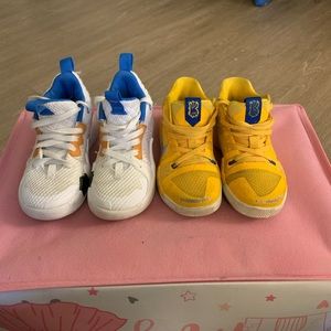 White/Red/blue Lebrons & Mac & cheese Kyries sized 11c